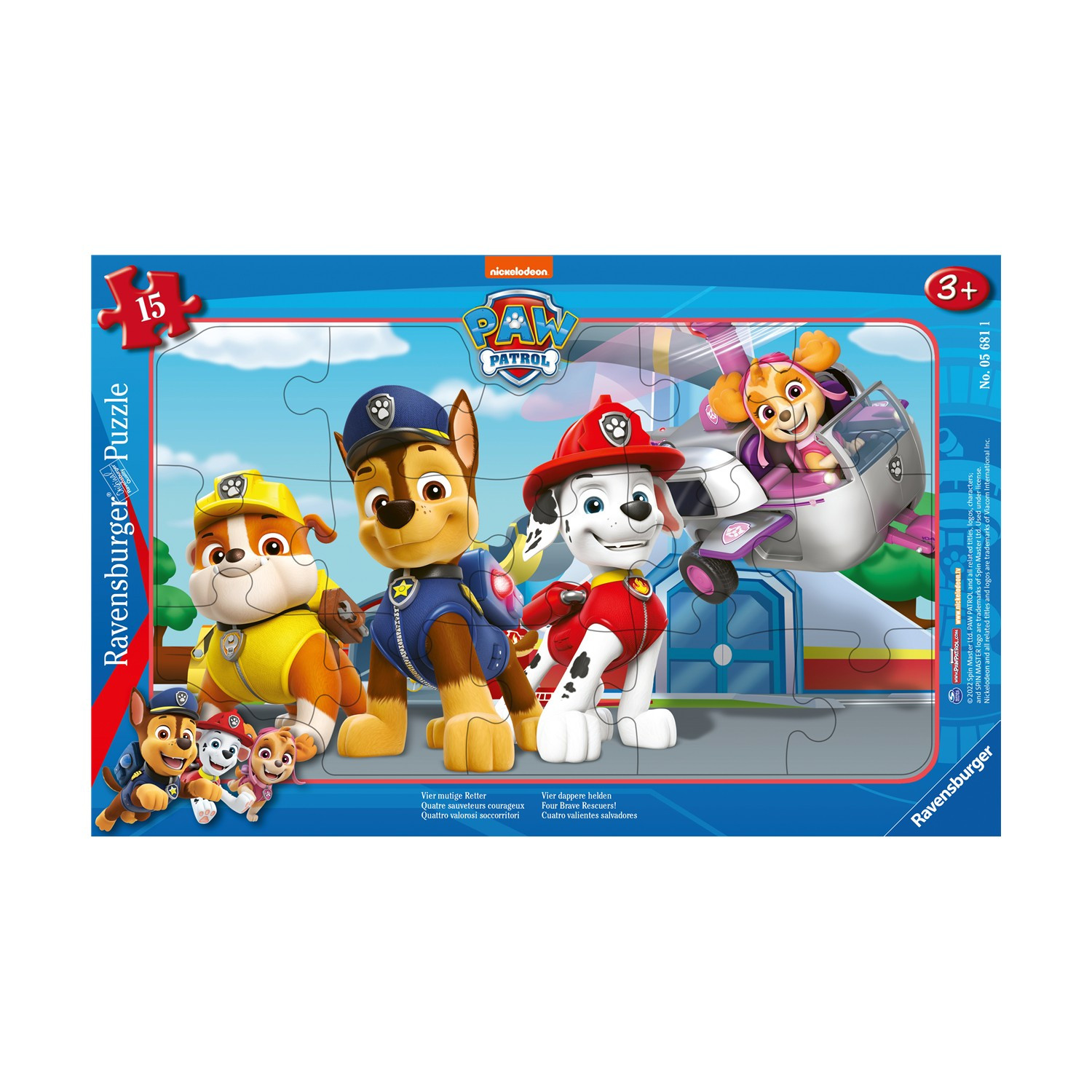 Puzzle Paw Patrol Moldura 15 Peças Four Brave Rescuers Ravensburger