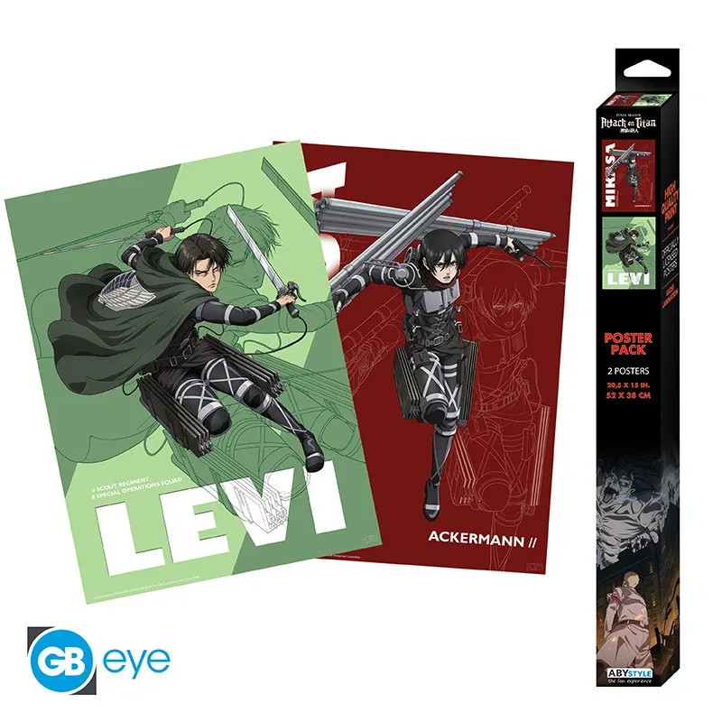 Poster Chibi Attack on Titan Levi & Mikasa Set 2 52x38 cm GB eye
