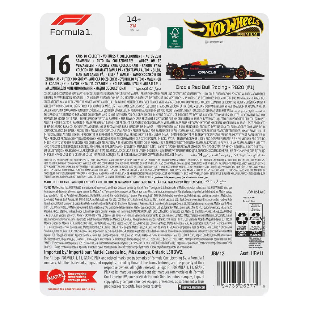 Max Verstappen Red Bull RB20 #1 fórmula 1 Campeão mundial 2024 1:64 HotWheels