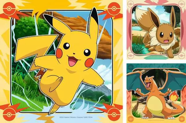 Pokémon Puzzle 3x49 Teile Pikachu, Charizard und Eevee Ravensburger