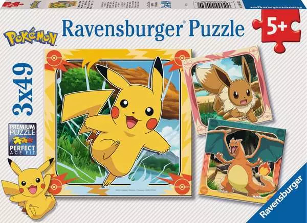 Puzzle Pokémon 3x49 Peças Pikachu, Charizard e Eevee Ravensburger